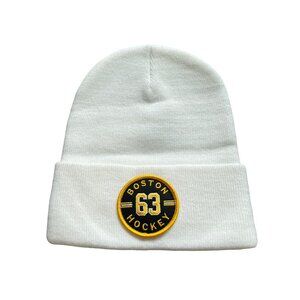 Beechfield Boston Hockey 63 Circle Patch Beanie Hat Unisex OS White Knit College